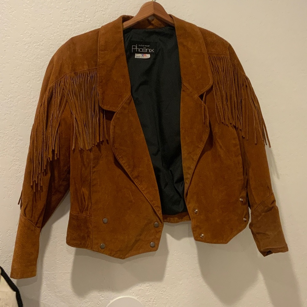 Phenix Women's Tan Suede Fringe Leather Jacket